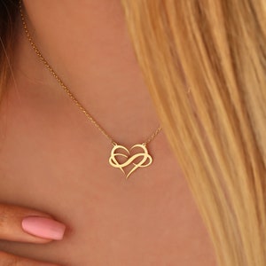 Dainty Unique Infinity Heart Necklace, Custom Minimalist Infinity Heart Jewelry, Delicate Love Pendant, 14K Solid Gold and Silver Gift