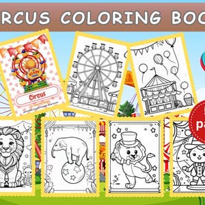 Circus Coloring Book for Kids – 50 Cute Circus-Themed Pages, Circus, magician, animal performance  | Digital Download PDF, Fun STEM Activity