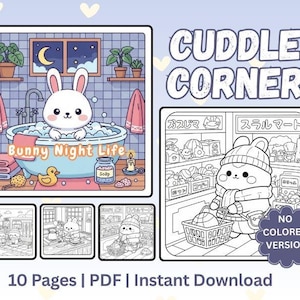 Kawaii Bunny Coloring Book: Cozy Night Life Scenes (PDF Download)