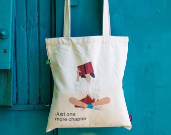 Jute bag "Just one more chapter" for literature and reading fans made from 100% strong organic cotton