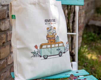 Shopping bag "Adventure Bulli" / organic cotton / gift for camper fans