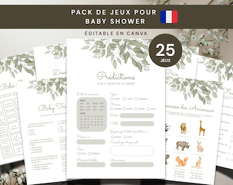 Pack 25 Jeux Baby Shower | Baby Shower Français | Animation Baby Shower | Fête de Naissance | Garçon ou Fille | Jeux à Imprimer