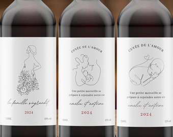 Pack 3 Étiquettes Annonce Grossesse | Étiquette Vin Grossesse | Annonce de Grossesse | Annonce Grossesse Vin | Étiquette Annonce Bébé