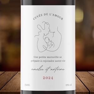 Annonce Grossesse Étiquette, Annonce Grossesse bébé, Annonce Grossesse Famille, Annonce Marraine, Étiquette de vin Naissance, Français