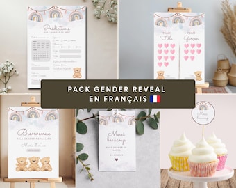 Pack Gender Reveal Baby Shower Français · Jeux Prédictions · Affiche Bienvenue · Éditable Canva Gratuit · Boho · Décoration · Fille Garçon