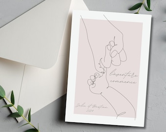Carte Annonce grossesse, carte personnalisée grossesse, annoncer date bébé, idée originale annonce grossesse, français, famille, marraine