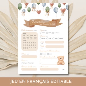 Jeu Prédictions Carton Prédiction shower de bébé en français Naissance de bébé Babyshowerspellen Jeux pour shower de bébé, bewerkbaar, boho