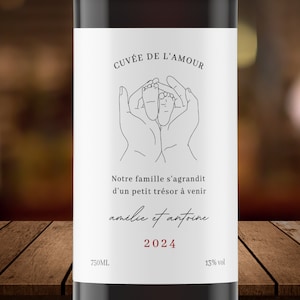 Annonce Grossesse Étiquette, bébe famille, Étiquette de vin Naissance, Français, étiquette bouteille, editable, modifiable, marraine