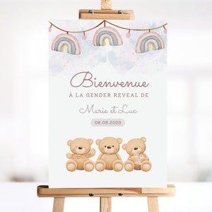 Baby Shower Welcome Sign French, Affiche Bienvenue Francais, Jeux Baby Shower, Baby Shower Idées,  Gender Reveal, Editable template, boho
