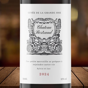 Annonce Grossesse Étiquette, Annonce Grossesse bébé, Annonce Grossesse Famille, Annonce Marraine, Étiquette de vin Naissance, Français