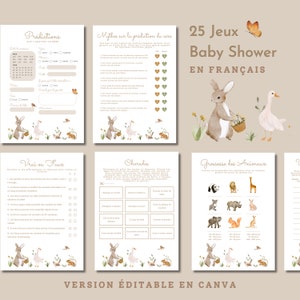 25 Jeux Prédictions Carton Prédiction shower de bébé en français Naissance de bébé Baby Shower games Jeux pour shower de bébé, éditable boho