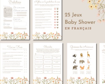 25 Jeux Prédictions Carton Prédiction shower de bébé en français Naissance de bébé Baby Shower games Jeux pour shower de bébé, éditable boho