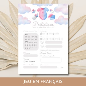 Jeu Prédictions Carton Prédiction shower de bébé en français Naissance de bébé Baby Shower games Jeux pour shower de bébé, boho