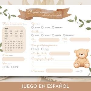 Baby shower en español, Juegos baby shower en español, predicciones del bebé, tarjetas de revelación de género, niño o niña, descarga instantánea, editable