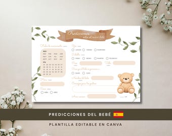 Juego Predicciones Baby Shower en Español · Tarjeta Predicción Bebé · Imprimible · Boho · Globos · Gender Reveal · Spanish baby Shower