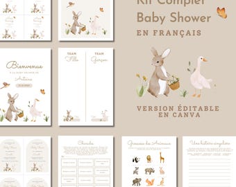 Boho Baby Shower Bundle, Prédictions Carton shower de bébé in français Naissance de bébé-Spiele Jeux pour de bébé-Dusche, éditable,modifiable