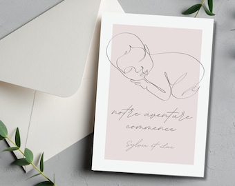 Carte Annonce grossesse, carte personnalisée grossesse, annoncer date bébé, idée originale annonce grossesse, français, famille, marraine