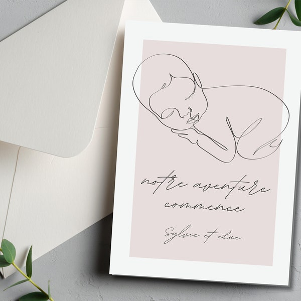 Carte Annonce grossesse, carte personnalisée grossesse, annoncer date bébé, idée originale annonce grossesse, français, famille, marraine