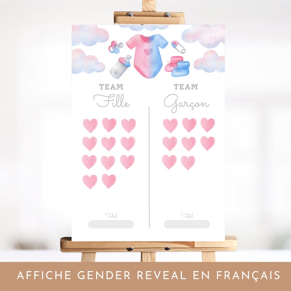 Affiche vote gender reveal, fille ou garçon, shower de bébé en français Naissance de bébé Baby Shower games, boho, révélation du genre, bleu