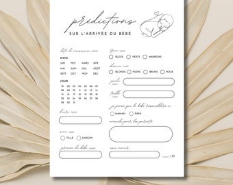 Jeu Prédictions Carton Prédiction shower de bébé en français Naissance de bébé Juegos de baby shower Jeux pour shower de bébé, minimalista