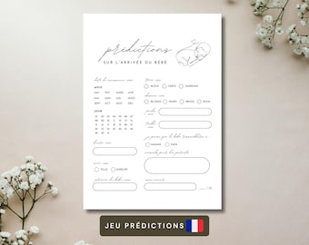 Jeu Prédictions Baby Shower Français · Minimalist · Carton Prédiction Naissance Bébé · Bearbeitbare Canva Gratuit · Boho · Gender Reveal