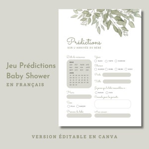 Jeu Prédictions Carton Prédiction シャワー デ ベベ アン フランセ ネサンス ド ベベ ベビー シャワー、ジュー シャワー ド ベベ、ボヘミアン、編集可能