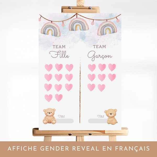 Affiche vote gender reveal, fille ou garçon, shower de bébé en français Naissance de bébé Baby Shower games Jeux pour shower de bébé, boho