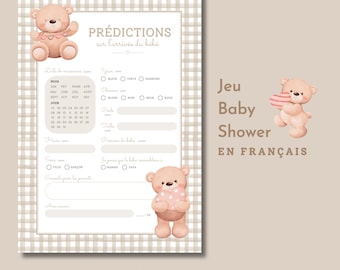 Jeu Prédictions Carton Prédiction shower de bébé en français Naissance de bébé Jogos de chá de bebê Jeux pour shower de bébé