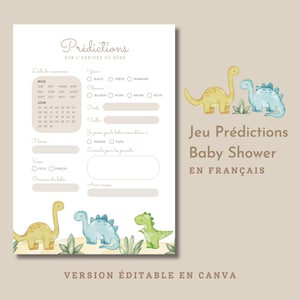 Jeu Prédictions Carton Prédiction shower de bébé en français Naissance de bébé Baby Shower, Jeux pour shower de bébé, boho, editable