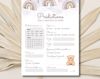 Jeu Prédictions Carton Prédiction shower de bébé in english Naissance de bébé Jeux de baby shower Jeux pour shower de bébé, boho