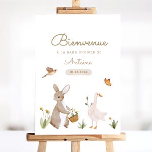 Baby Shower Welcome Sign French, Affiche Bienvenue Francais, Jeux Baby Shower, Baby Shower Idées,  Gender Reveal, Editable template, boho