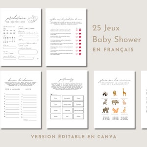 25 Jeux Prédictions Carton Prédiction shower de bébé en français Naissance de bébé Baby Shower games Jeux pour shower de bébé, éditable boho