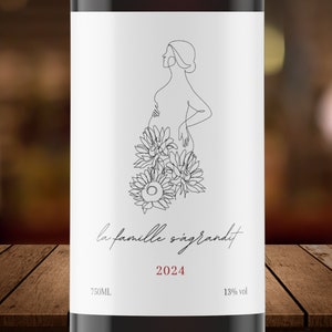 Annonce Grossesse Étiquette, Annonce Grossesse bébe famille, Étiquette de vin Naissance, Français, étiquette bouteille, editable, modifiable