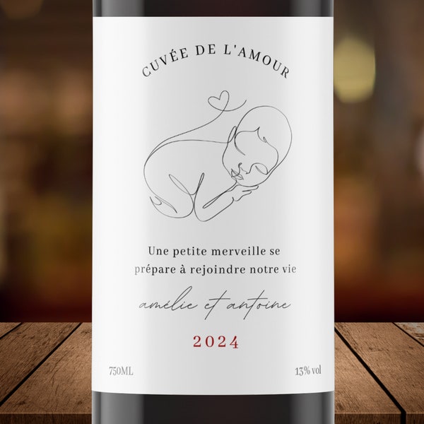 Annonce Grossesse Étiquette, Annonce Grossesse bébe famille, Étiquette de vin Naissance, Français, étiquette bouteille, editable, modifiable