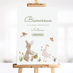 Baby Shower Welcome Sign French, Affiche Bienvenue Francais, Jeux Baby Shower, Baby Shower Idées,  Gender Reveal, Editable template, boho