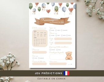 Jeu Prédictions Bébé / Baby Shower Français / Animazione Baby Shower / Fête de Naissance / Garçon ou Fille / Jeu Imprimable