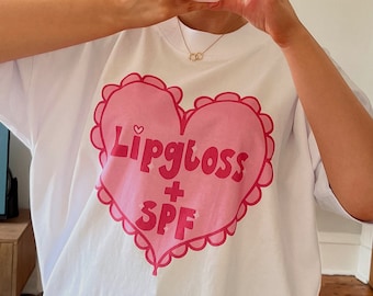 Lipgloss and SPF Organic Cotton Summer Graphic Tee, Women's Oversized Graphic Tshirt, Summer Outfit, Cool Girl Outfit, Gifts For Her