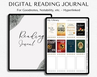 Journal de lecture de livres, suiveur de livre numérique pour GoodNotes, agenda de lecture pour iPad, étagère numérique, carnet de lecture, liste de lecture