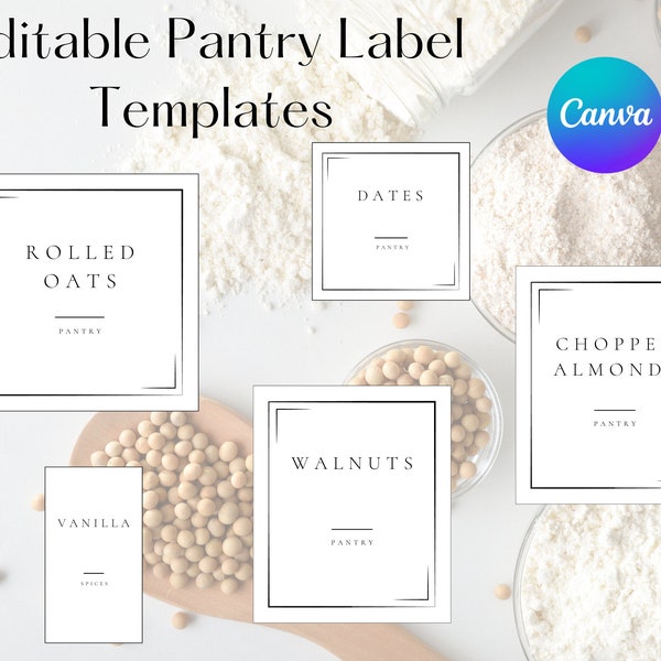 Kitchen Pantry Labels, Editable Label Bundle for Home Organization,  Create Your Own Stickers, Pantry Jar Label, Kitchen Jar Label