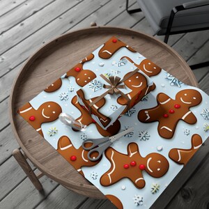 Papeles de regalo con copos de nieve de hombre de jengibre