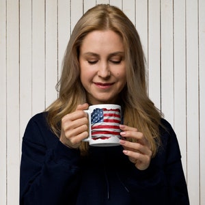 Glossy white mug U.S.A. Flag Gift for women, gift for men, gift for children, gift for dad and mom, unisex gift.