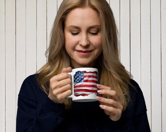 Glossy white mug U.S.A. Flag Gift for women, gift for men, gift for children, gift for dad and mom, unisex gift.