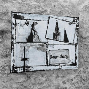 Regensburg painting, hand-painted on canvas, 24×30 cm, unique piece, signed Simone Binder