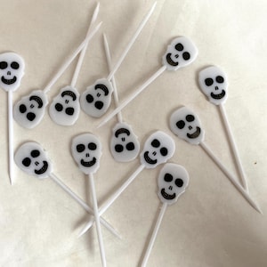 12 pcs SKELETON Skull Halloween CUPCAKE Picks | Vintage Style Skull Cupcake Toppers | 3-1/4” Halloween Skeleton Picks