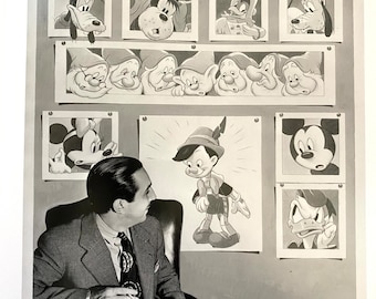 WALT DISNEY + Disney Characters 8 x 10 Photo | Matte Finish Black & White Photo of Young Walt Disney | Vintage Image of Walt Disney