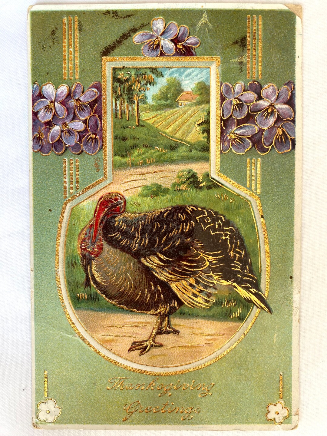 Victorian THANKSGIVING Turkey & Violets W/gold Accents POSTCARD ...