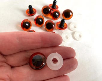 12 pcs 18mm Safety Plastic Topaz YELLOW Animal EYES | 6 Pairs Toy Safety Eyes & Washers | Craft Stuffed Animal Eyes | Owl + Bear + Doll Eyes