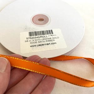 50 yd 3/8 in ORANGE GOLD Edge Satin RIBBON |  Orange Ribbon w/Gold Metallic Edging | Gold Edge Satin Ribbon | Papermart Ribbon
