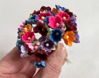 Vintage Bouquet Multi Bright Millinery FLOWERS | Mini Bouquet Forget-me-not Flowers | Vtg Tiny Bright Flowers | Artificial Miniature Flowers