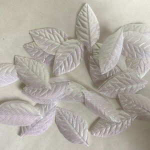 24 pcs Vintage 2” IRIDESCENT White Artificial ROSE LEAVES | Wired Iridescent Rose Leaves | Vtg Millinery White Rose Leaves | Craft Leaves